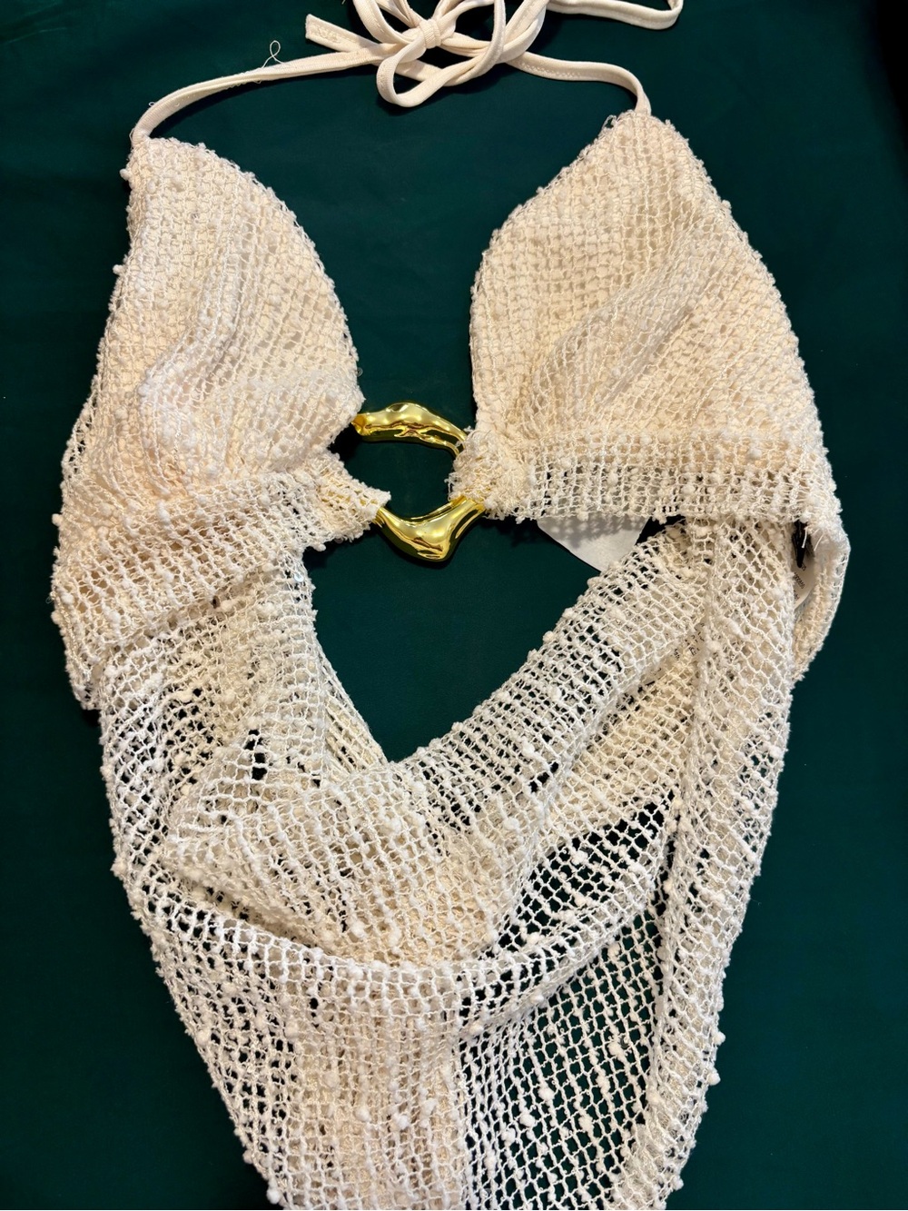 SHEIN Cream Crochet Halter Top with Gold Accent Ring